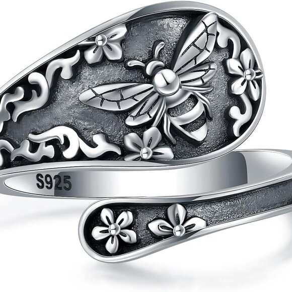 Jewelry - Sterling Silver Adjustable Vintage Spoon Ring Women Bee Sunflower Gift